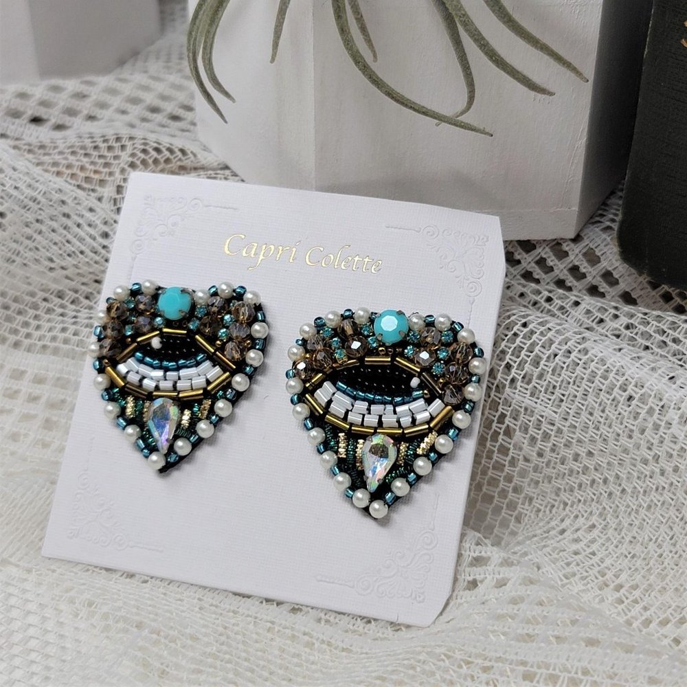 Capri Colette Rhinestone & Seed Eye Earrings Pierc - Picture 2 of 8